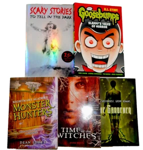 Books LOT 5 Scary Stories Goosebumps Horror Time Witch Monster Hunters Gardener - Picture 1 of 16