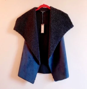 Romeo & Juliet Couture navy blue and black faux fur vest, Size S, new with tags - Picture 1 of 5