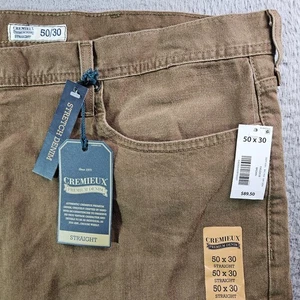 $89 NUEVO Pantalones de mezclilla Cremieux para hombre 50 x 30 elásticos rectos marrón - Imagen 1 de 10