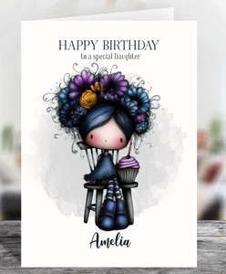 Personalised Gothic Girl with Cupcake Glossy Birthday Card - Choose Size - Picture 1 of 3