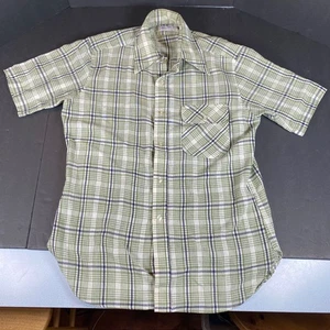 Camicia Pen West verde a quadri manica corta con bottoni L misto cotone vintage - Foto 1 di 8