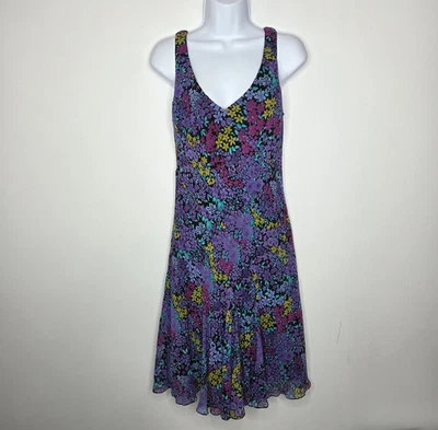 Jones New York 100% Silk Womens Floral Dress Size M Petite Flounce Hem Fairycore - Image 1 of 4