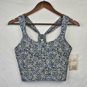 SAGE Collective Sports Bra Crop Top Womens Medium Blue Static Ditsy NWT 1ZXT74S - Picture 1 of 9