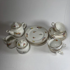 Warwick China Tea Set Plates Saucers Cups Kettle Creamer Sugar Floral 1944 - Picture 1 of 23