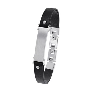 S.oliver Jewel da Uomo Bracciale pelle Acciaio Inox Nero Argento 2040620 - Foto 1 di 4