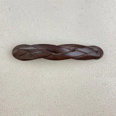 Vintage Braided Leather Hair Clip 1970s Brown Large 4" Barrette Made in France - Image 1 of 4