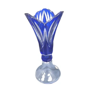 Tschechische Caesar Kristallglas Vase Kobaltblau Schliff auf Klar Böhmen Aufkleber Papiere - Bild 1 von 7