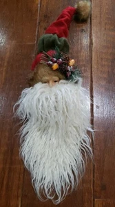 Vecchio Mondo Pelliccia Babbo Natale Faccia Barba Decorativa Porta Corona Albero Ornamento 25" - Foto 1 di 11