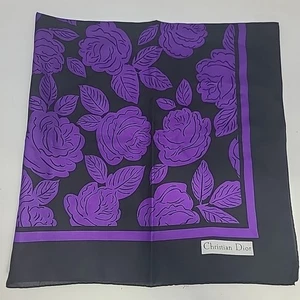 Christian Dior Square Scarf 30x30 Purple Black Floral Flowers - Picture 1 of 6