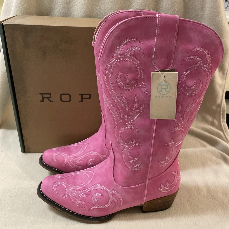 Roper Riley Embroidered Snip Toe Cowboy Womens 8.5 Pink Boots 09-021-1566-2422