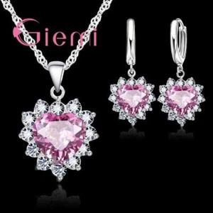 Orecchini Collana Ciondolo Cuore - Argento Sterling 925 Lucido Set Gioielli Moda - Foto 1 di 26