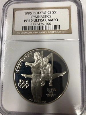 1995-P Gymnastic Olympics Silver Dollar NGC PF69 Ultra Cameo Coin Free Shipping - Image 1 of 2