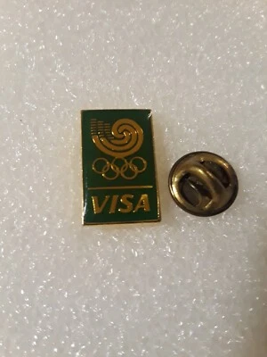 De colección 1988 Seúl Corea Visa Patrocinador Olímpico Esmalte Solapa/Sombrero Prendedor Verde Foto 1 de 2