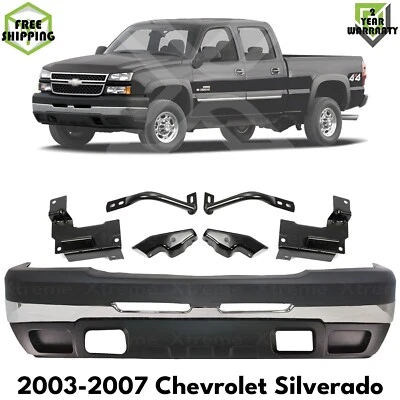 Front Bumper Chrome & Brackets Kit For 2003-2007 Chevy Silverado 1500 2500 3500 Foto 1 de 4