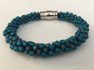 Teal Seed Bead with Stainless Steel Magnetic Closure Bracelet - Picture 1 of 4