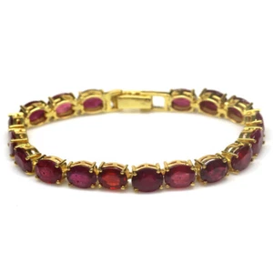 Gemstone Heated 7 x 9 mm. Red Ruby Bracelet 7.5" 925 Silver 18K Gold Plated - Picture 1 of 4
