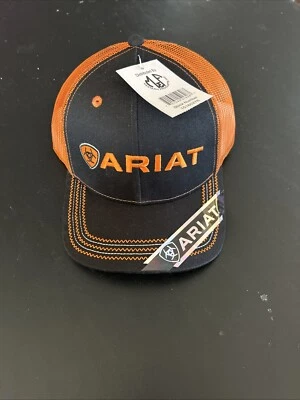 Chapéu boné masculino Ariat ajustável gancho e laço malha (preto/laranja, tamanho único) - Imagem 1 de 3