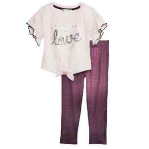 2T Nannette Kids Baby Girls Love Sequin 2pc Matching Outfit Tie Top Pants Set