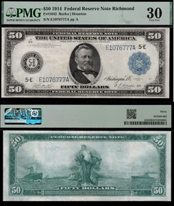 1914 $50 Federal Reserve Note - PMG 30 - Richmond - Burke / Houston - Fr 1042 - Picture 1 of 3