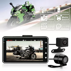 Dash cam moto 3"" DVR doppia fotocamera videoregistratore vista anteriore posteriore guida - Foto 1 di 13