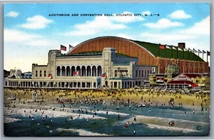 Postcard Atlantic City NJ Auditorium and Convention Hall Beach Gulf Oil Sign - Picture 1 of 2