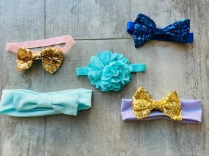 Baby Toddler Girl Headband Set of 5 Hair Accessories Bow Elastic Head Wrap 0-12m - Picture 1 of 6