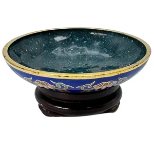 Plato de baratija Cloisonne vintage con soporte esmalte azul cloisonné - Imagen 1 de 8