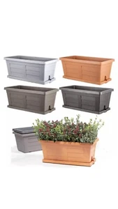Fioriere da Esterno + Sottovaso Rettangolari Balcone Vaso Effetto Legno - Foto 1 di 8