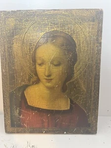 Vintage Madonna Wooden Icon Z23 - Picture 1 of 6