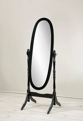 Classic Black Adjustable Oval Wooden Bedroom Freestanding design Floor Mirror - Image 1 of 2