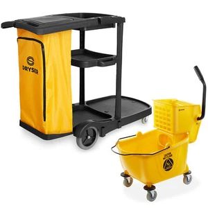 Commercial Janitorial Housekeeping Cart and 26 Qt. Mop Bucket Wringer, Yellow - Picture 1 of 7