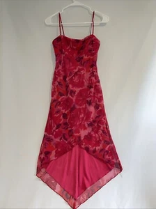 Vintage Y2K Asymmetrical Hem Floral Midi Dress Pink Bright Fairy Babydoll Sz M - Picture 1 of 11