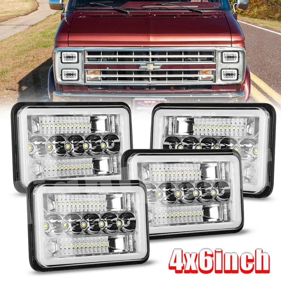 4x Fit Chevrolet G10 G20 G30 1978-1991 4x6" LED Headlights HI-LO DRL Beam - Image 1 of 4