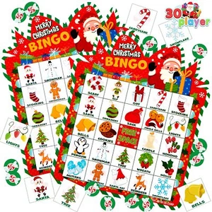 Christmas Bingo Game Cards for 30 Players Kids Family School Classroom Activity - Picture 1 of 7