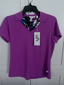 Lady Hagen Golf Pink Floral Tropical Short Sleeve Polo Shirt - Size Small - Picture 1 of 6