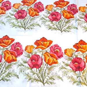 Fetes des Fleurs Red Poppy Floral Cotton Fabric Marjorie Post Andover 1 yd x 44" - Picture 1 of 6