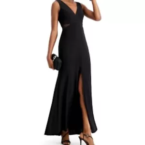 X by Xscape Womens Petite 6 Mermaid Evening Gown Black Illusion Inset Slit Front - Picture 1 of 12