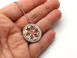 Womens 925 Sterling Silver Necklace Rose Gold White Zircon Snowflake Design - Picture 1 of 5