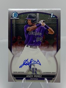 2023 Bowman Chrome Andy Perez 1st Auto Colorado Rockies