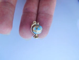 Art Deco 1900s 14K Gold Enamel Love Globe Earth World Spinner Pendant Charm 🌎 - Picture 1 of 12