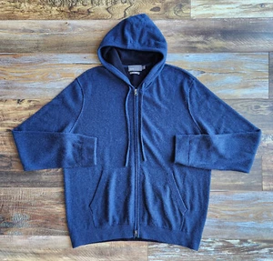 VINCE 100% Cashmere Full-Zip Hoodie Sweater Slant Pocket Navy Blue Mens XXL $545 - Picture 1 of 9