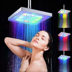 Cabezal de ducha de lluvia de 8 pulgadas cuadrado de lluvia de alto flujo 7 colores cambio automático - Imagen 1 de 9