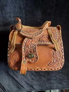 Vtg Western Saddle Purse Small Hand Tooled Leather New W/Shoulder Strap, Mexico - Picture 1 of 6