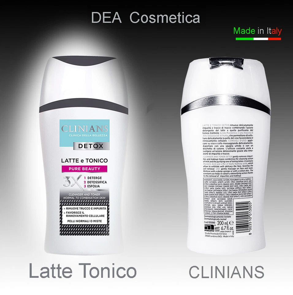 Latte e Tonico 2 in 1 CLINIANS Detox Pulizia Viso 200 ml - Immagine 1 di 1