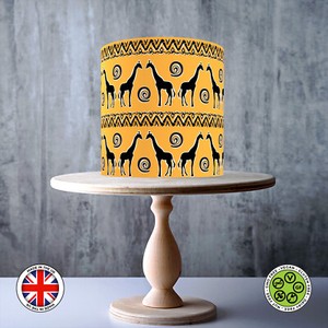 African Ethnic Seamless Pattern with Elephants edible cake topper ICING / WAFER