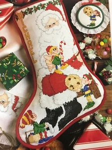 Christmas Stocking Cross Stitch A Cookie For Santa Claus Clause Elf Personalize - Picture 1 of 4