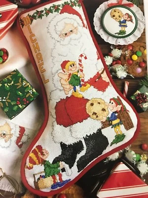 Christmas Stocking Cross Stitch A Cookie For Santa Claus Clause Elf Personalize - Image 1 of 4