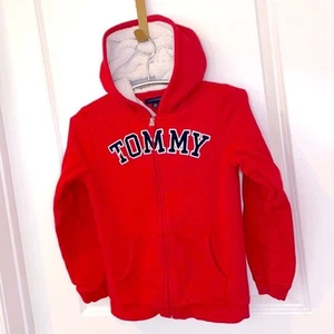 TOMMY HILFIGER | Red TOMMY HILFIGER Full Zip Fleece Linded Hooded Sweatshirt - Picture 1 of 8