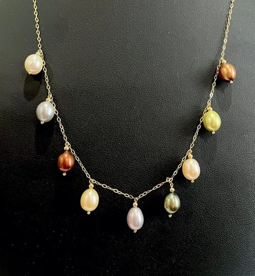 Collar JCM Jacmel Mauricio Oro Amarillo 14k 9 Perlas Multicolor Cuelga 19" Foto 1 de 4