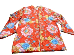 Vanity Fair De Colección Satén Puffer Asiático Floral Salón Bata Casa Abrigo Botones Palanca - Imagen 1 de 12